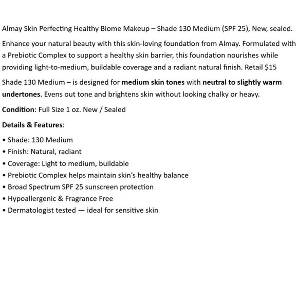 Almay Skin Perfecting Healthy Biome Makeup – Shade 130 Mediu (SPF 25), New seald - Picture 2 of 4
